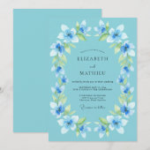 Invitation Mariage floral bleu ciel laurier (Devant / Derrière)
