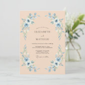 Invitation Mariage Floral Bleu Clair (Debout devant)