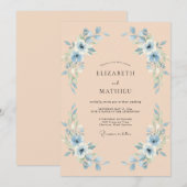 Invitation Mariage Floral Bleu Clair (Devant / Derrière)