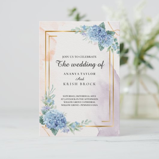 Invitation Mariage floral bleu clair (Debout devant)