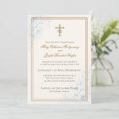 Invitation Mariage Floral Bleu Clair Catholique  (Debout devant)