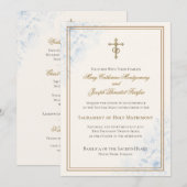 Invitation Mariage Floral Bleu Clair Catholique  (Devant / Derrière)