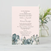 Invitation Mariage floral bleu clair élégant (Debout devant)