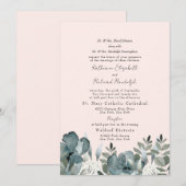 Invitation Mariage floral bleu clair élégant (Devant / Derrière)