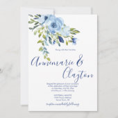 Invitation Mariage floral bleu clair et marine | (Devant)