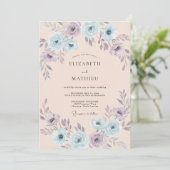 Invitation Mariage Floral Bleu Clair Éthéré Rose (Debout devant)