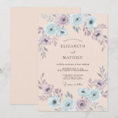 Invitation Mariage Floral Bleu Clair Éthéré Rose (Devant / Derrière)