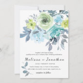 Invitation Mariage floral bleu clair jaune vert (Devant)