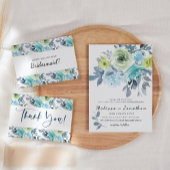 Invitation Mariage floral bleu clair jaune vert