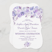 Invitation Mariage Floral bleu clair pourpre (Devant / Derrière)