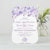 Invitation Mariage Floral bleu clair pourpre (Debout devant)
