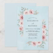 Invitation Mariage Floral Bleu Clair Rose (Devant / Derrière)