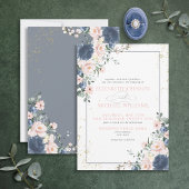 Invitation Mariage floral bleu clair rose rose pâle dans