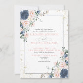 Invitation Mariage floral bleu clair rose rose pâle dans (Devant)