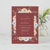 Invitation Mariage Floral Bleu Crème Rouille (Debout devant)