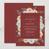 Invitation Mariage Floral Bleu Crème Rouille (Devant / Derrière)