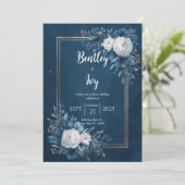 Invitation Mariage floral bleu de minuit (Debout devant)