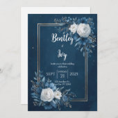 Invitation Mariage floral bleu de minuit (Devant / Derrière)