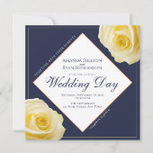 Invitation Mariage floral bleu de minuit moderne de rose (Devant)