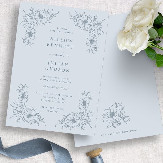 Invitation Mariage Floral bleu-Duché vintage