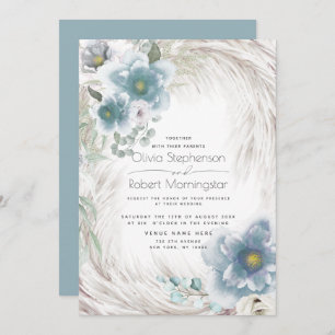 Invitation Mariage   Floral bleu Dusty