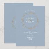 Invitation Mariage Floral bleu Dusty Halo Laurel Garland (Devant / Derrière)
