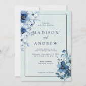 Invitation Mariage Floral bleu-Dusty moderne (Devant)