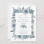 Invitation Mariage floral bleu-duvet (Devant)