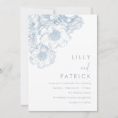 Invitation Mariage Floral Bleu Élégant (Devant)