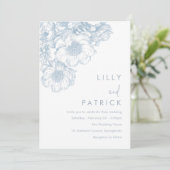 Invitation Mariage Floral Bleu Élégant (Debout devant)