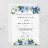 Invitation Mariage Floral Bleu Élégant (Devant)
