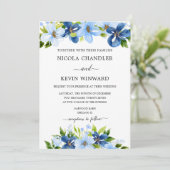 Invitation Mariage Floral Bleu Élégant (Debout devant)