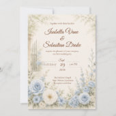 Invitation Mariage Floral Bleu Élégant (Devant)