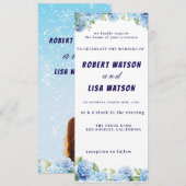 Invitation Mariage Floral Bleu Élégant  (Devant / Derrière)