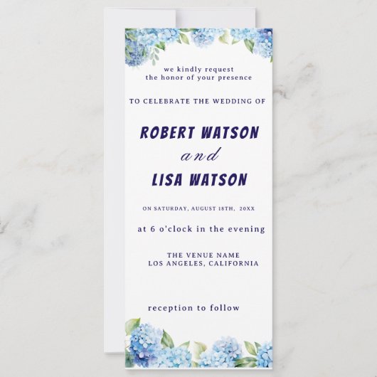 Invitation Mariage Floral Bleu Élégant  (Devant)