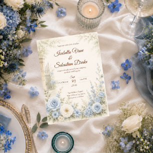 Invitation Mariage Floral Bleu Élégant