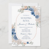 Invitation Mariage Floral bleu espagnol (Devant)