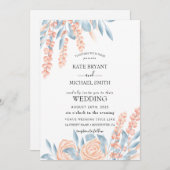Invitation Mariage floral bleu et blanc (Devant / Derrière)