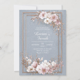 Invitation Mariage floral bleu et blanc