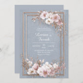 Invitation Mariage floral bleu et blanc (Devant / Derrière)