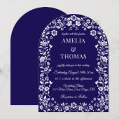 Invitation Mariage floral bleu et blanc (Devant / Derrière)