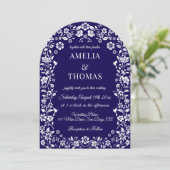 Invitation Mariage floral bleu et blanc (Debout devant)