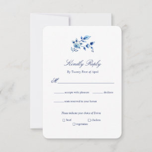 Invitation Mariage floral bleu et blanc Delft