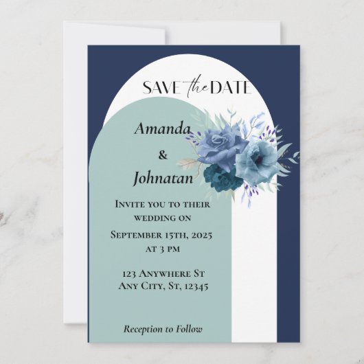 Invitation Mariage floral bleu et blanc Dusty (Devant)