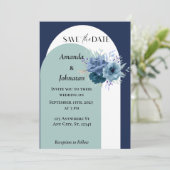 Invitation Mariage floral bleu et blanc Dusty (Debout devant)