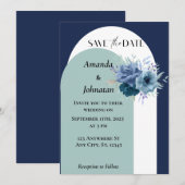 Invitation Mariage floral bleu et blanc Dusty (Devant / Derrière)
