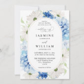 Invitation Mariage floral bleu et blanc Dusty (Devant)
