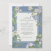 Invitation Mariage floral bleu et blanc moderne (Devant)