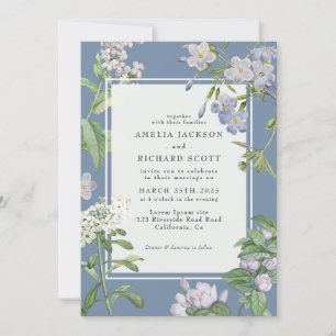 Invitation Mariage floral bleu et blanc moderne