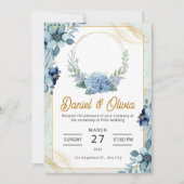 Invitation Mariage floral bleu et blanc personnalisé (Devant)